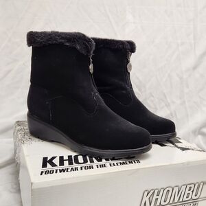 Khombu Maple Zip Insulated Winter Booties Boots Black Leather Women's 6M NIB